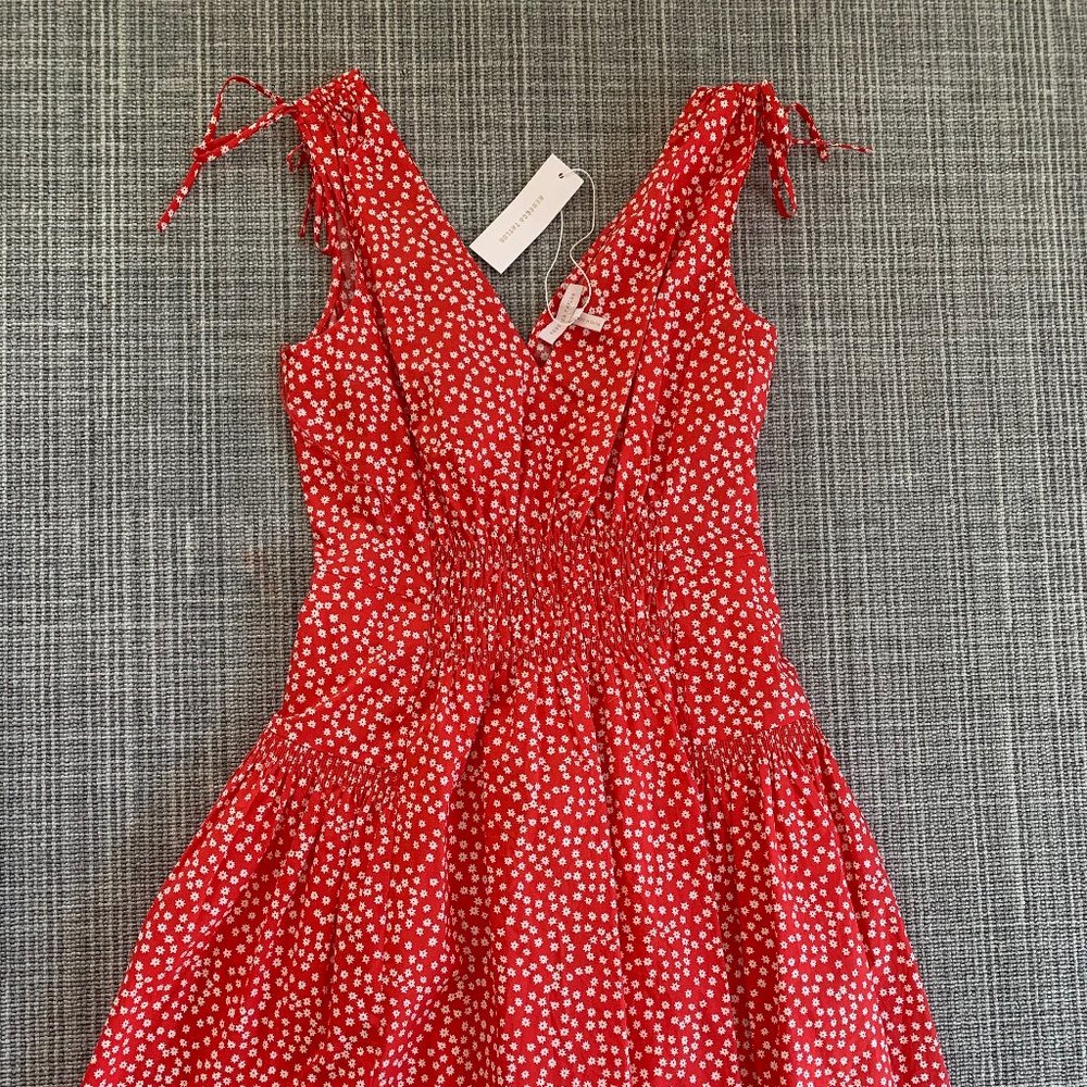 Rebecca Taylor Red Floral Tie Poplin Dress